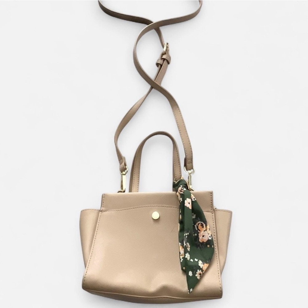Steve Madden Beige/Cream Handbag with Floral Scarf Accent - Picture 3 of 7